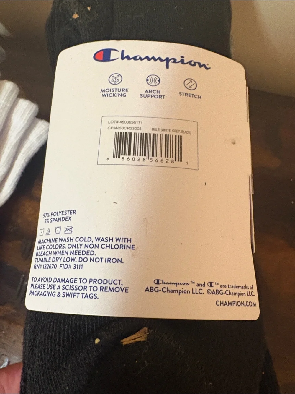 Champion Men's White,Gray & Black Crew Socks Navy & Red Logo 2 Packs of 5 Pairs.